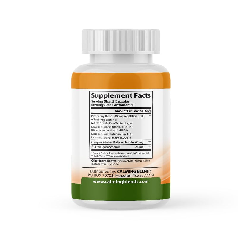 CALMING BLENDS Probiotic, 40 Billion CFU, Bi-Pass Delivery System for Maximum Effectiveness, Shelf Stable, 60 Vegetable Capsules
