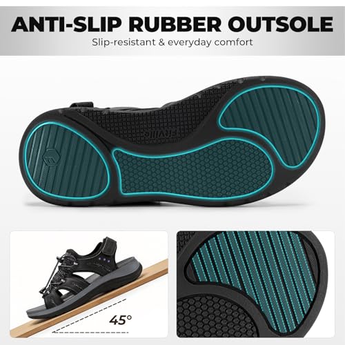 FitVille Women's Orthopedic Wide Sandals with Arch Support Breathable Adjustable Strap Comfortable Walking Sandals For Plantar Fasciitis, Swollen Feet 11 Wide Black