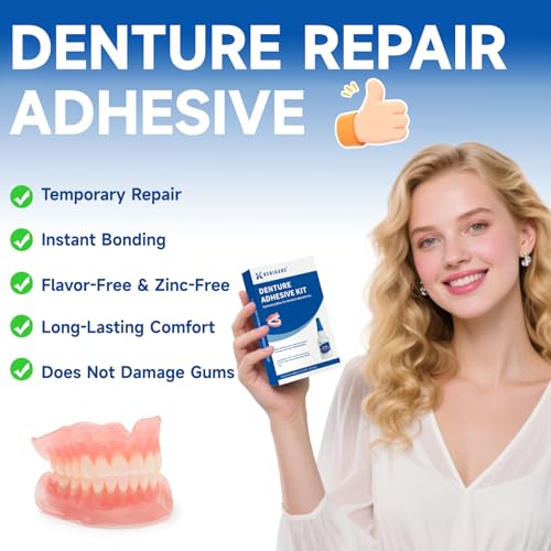Dental Lab Denture Repair Glue Kit (1oz), Instant Bonding Denture Adhesive, Repair Cracks and Secure Loose Teeth, Safe Bonding No Irritating Odour