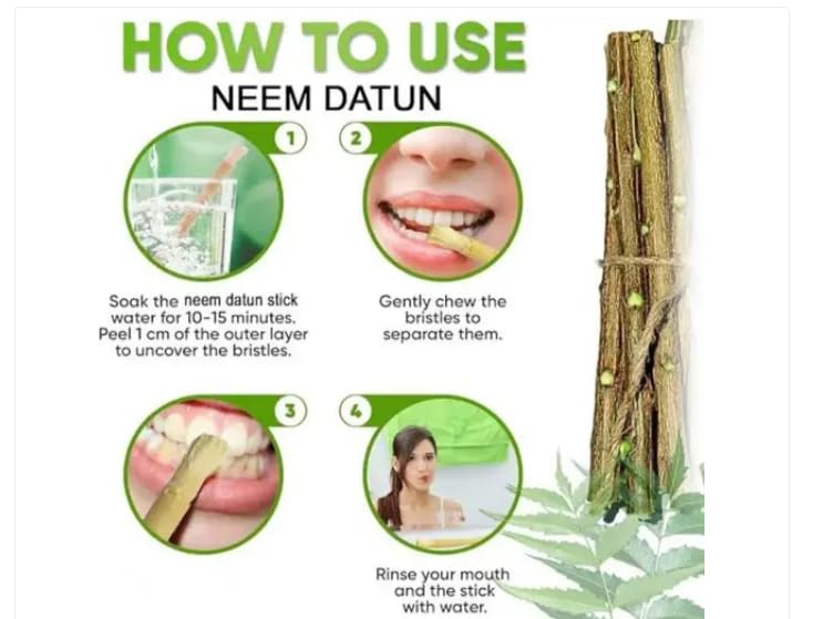 Traditional Ayurvedic Sun Dried Neem Twigs, Natural Datun Chew Sticks, Vacuum Packed Wooden Brushing Sticks, Manual Tooth Cleaning Alternative, 7-8 Inch, Pack of 10 + 1 Free