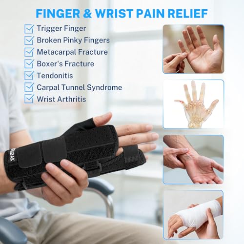 Pinky Finger Splint with Carpal Tunnel Wrist Brace & Thumb Brace Black-Left