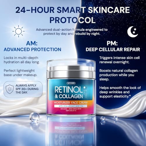 Retinol Cream for Face 2-Pack – Anti-Aging Moisturizer with Hyaluronic Acid & Collagen, Day & Night Face Cream for Wrinkles & Fine Lines, 3.7 Oz (Pack of 2) 3.7 Ounce (Pack of 2)