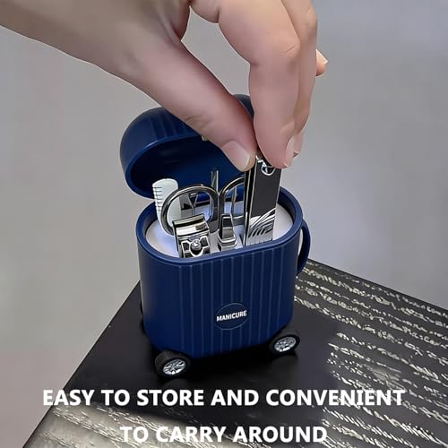 Nail Clippers Set, 8-in-1 Nail Clipper Set in Mini Travel Case, Ultra-Sharp Stainless Steel Manicure & Pedicure Kit, Portable Grooming Tools for Men, Women, Car Console & Gifts, Blue