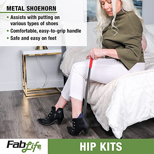 FabLife Hip Kit Daily Living Aids for Mobility, Hip Replacement Recovery, Knee and Back Surgery Includes Grabber Reacher, Bath Sponge Stick, Flexible Sock Aid, Shoehorn 26" Reacher, Metal Shoehorn With Flexible Sock Aid, Sponge