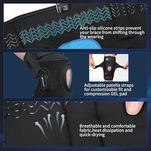 TIMTAKBO Medium Hinged Knee Brace for Meniscus Tear with Side Stabilizers Black