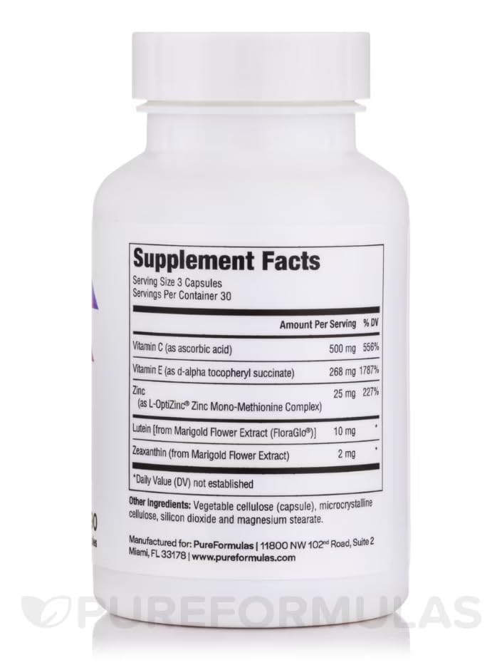 PureFormulas Pure Eye Support | Lutein and Zeaxanthin Supplement - 90 Vegetarian Capsules 90 Count (Pack of 1)