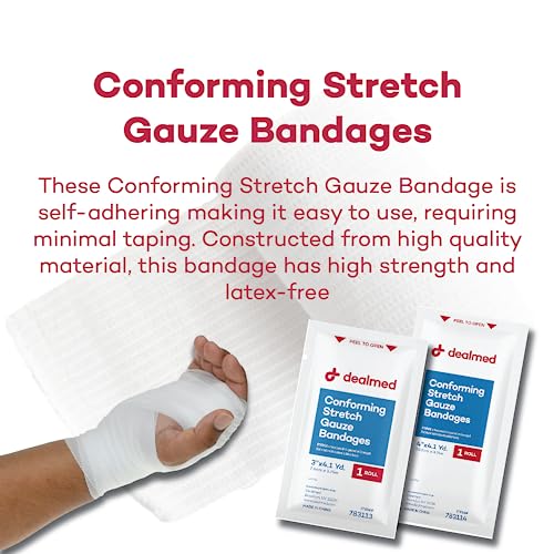Dealmed 3" Sterile Conforming Stretch Gauze Bandages, 4.1 Yards Latex Free Stretched Dressing Wrap, Medical Non-Adherent Wound Care Mesh Bandages (Box of 12 Rolls) (Pack of 4) 3 Inch (Box) (Pack of 4)