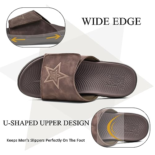 KuaiLu Mens Athletic Slides Wide Adjustable Arch Support Sport Sandals 11.5 Dark Brown