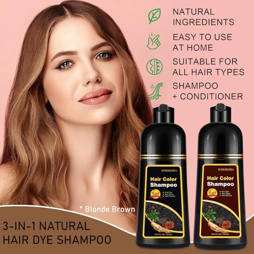 Blonde Brown Hair Dye Shampoo 3 in 1, Instant & Long-lasting Natural Hair Color Shampoo for Women & Men, Semi Permanent, Root Touch Up, Champu para Canas, Damage-Free, Easy Home DIY Salon, 16.9 Fl Oz Blonde Brown