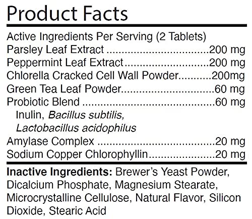 Fresh Breath TABS- chewable Breath Mints for Dogs. Triple-Action Oral Hygiene Harnesses the Power of Chlorophyll to Fight Bad Breath and Stomach Distress. Made in USA, 90 Count