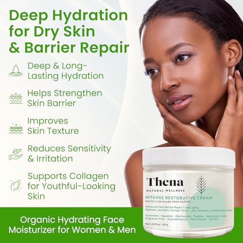 Organic Skin Barrier Face Cream for Dry Sensitive Skin with Ceramides, Niacinamide, Hyaluronic Acid, Squalane & Anti-Aging Peptides, Daily Facial Moisturizer, Clinically Tested Dermatologist Approved 2.25 Ounce