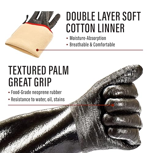 RAPICCA BBQ Grill Gloves, 932°F Heat Resistant Neoprene, 14 in XL 10/XL (14 in, 932 °F)