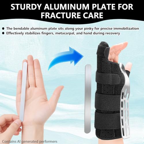 Pinky Finger Splint - Boxer Fracture Splint, Metacarpal Finger Splint Hand Brace Stabilizer for Broken, Ulnar Gutter Support, Arthritis, Injury, Tendonitis Black Right