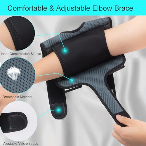 Elbow Splint Brace for Cubital Tunnel with 4pcs Reusable Ice Pack for Women and Men ,Ulnar Nerve Entrapment Brace, Adjustable Elbow Night Splint for Sleeping Elbow Support Brace for Tendonitis and Tennis Elbow-Pain Relief(Onesize)