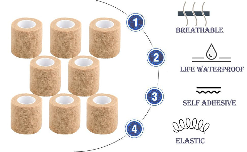 Self Adhesive Bandage Wrap,Vet Wrap for Dogs Breathable Flexible 5 Yards Stretchy 4 Inch Grip Adhesive Self Cohesive Adhering Adherent (Brown) 4 Inches Vet Wrap (4 Pack Brown) - BeesActive Australia