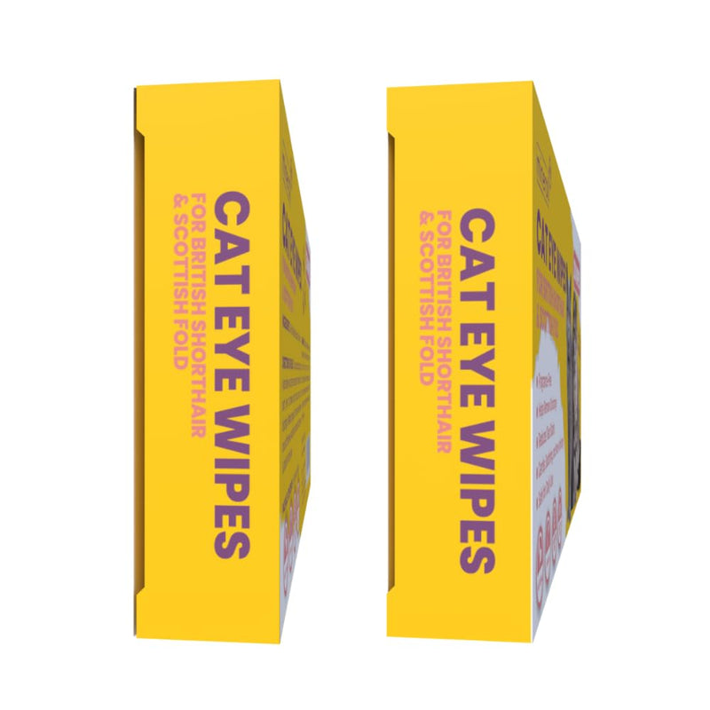 Cat Eye Wipes for British Shorthair and Scottish Fold - Individually Wrapped, Gentle Tear Stain Remover, Fragrance-Free, Alcohol-Free, Vegan, Soft Fabric - 20 Count
