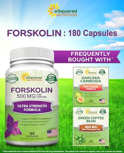 aSquared Nutrition Forskolin 500mg Per Serving Max Strength-180 Capsules, Supplement for Pure Weight Loss Fuel, Coleus Forskohlii Root - Forskolin Diet Pills, Belly Buster Fat Burner 2X Slim Trim Lose