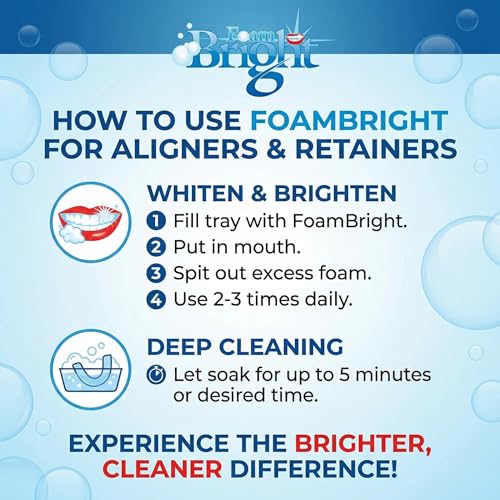 FoamBright Aligner & Retainer Cleaner 2-Pack + 10 Teeth Whitening Wipes | Great for Invisalign, Candid, Byte, Night Guard & Mouth Guard | Peroxide Free Foam | 240+ Treatments 2 Units + 10 Teeth Wipes