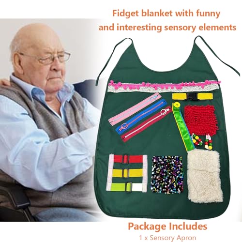 Elderly Sensory Apron, Fidget Blanket for Dementia Alzheimer, Calming Anxiety Relief Aids for Comfort & Stimulation