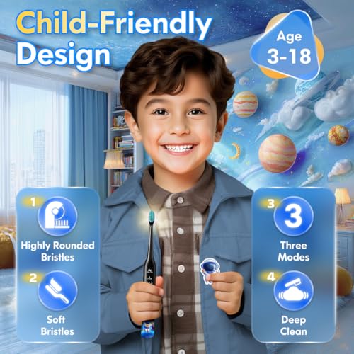 DADA-TECH Kids Electric Toothbrush Astronaut (DT-KE7 Black) + Water Flosser (W2 Blue‌‌)