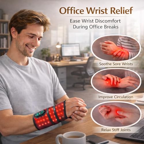 2026 Upgraded 3000mAh Rechargeable Heated Brace with Vibration & Adjustable Heat, Wrist Pain Relief for Home or WorkCordless Wrist Massager for Carpal Tunnel