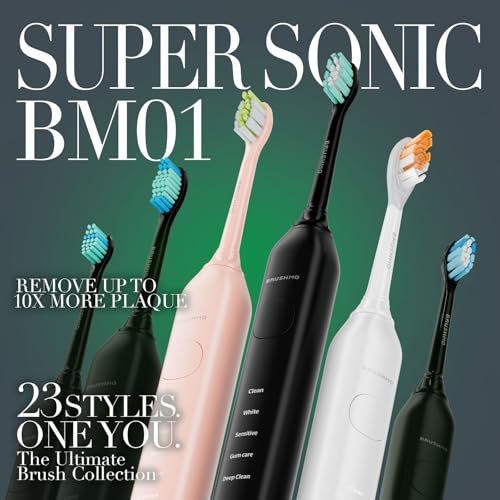 Brushmo Super Sonic Electric Toothbrush with 4 Replacement Heads - Rechargeable Electronic Tooth Brush for Adults with 5 Customizable Modes - IPX7 Waterproof & Long-Lasting Battery – Nova Pink 4 Count (Pack of 1)