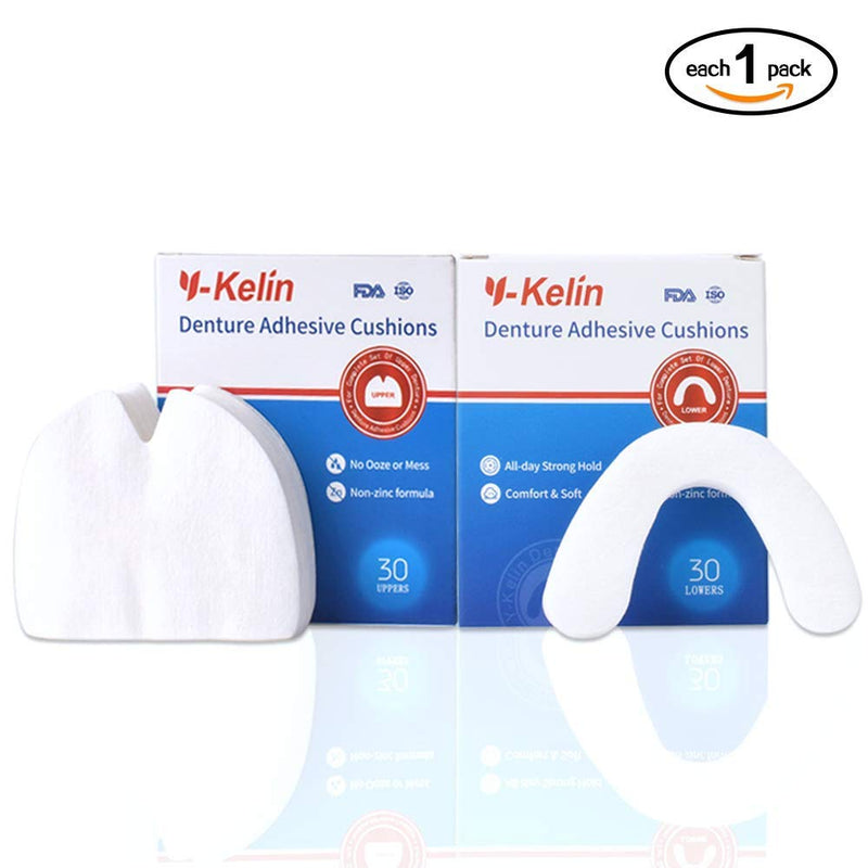 Y-Kelin Denture Adhesive Cushions Uppers & Lowers, Adhesive-Free Denture Pads for Sore Gums, 30 Pads*2 (60 Strips) pack of 2 lower+upper 60pcs - BeesActive Australia
