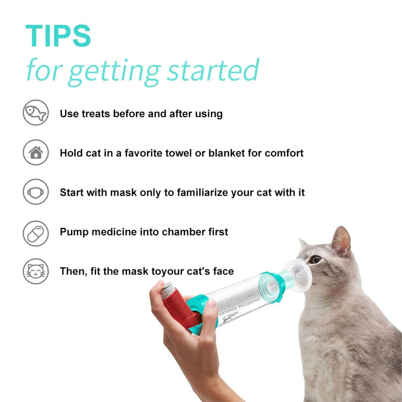 Cat Inhaler Spacer with Round Silicone Mask – Feline Aerosol Chamber for Cats with a Respiratory Condition (Includes 1 Mask Sizes) Mint Green Cats 10lbs or Less