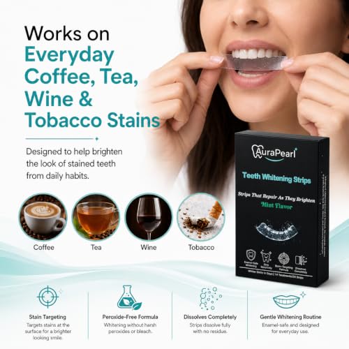 Teeth Whitening Strips for Sensitive Teeth – Peroxide Free & Dissolving Formula, No Residue, Enamel Safe with Nano-Hydroxyapatite, Papain & Bromelain – 28 Strips (14 Treatments)