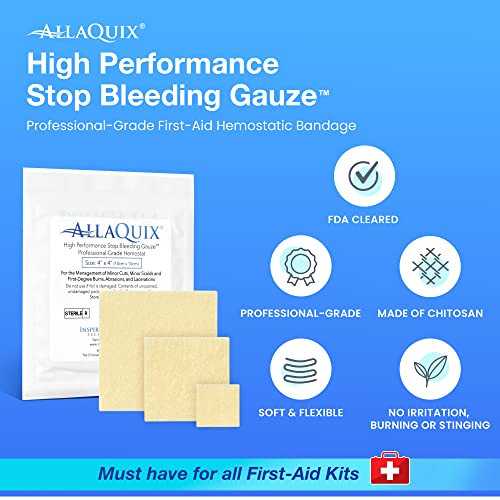 High Performance Stop Bleeding Gauze – Bulk 10-Pack (2"x2") – Chitosan Hemostatic Wound Dressing for Multi-Kit Stocking, Trainers, Clinics & Blood Thinner Households – Military-Grade 2" x 2" (Pack of 10)