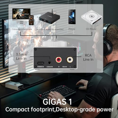 FiiO JadeAudio GIGAS 1 Desktop Headphone Amplifier, 4600mW High-Power Balanced Output, Class AB Discrete Circuit, 4.4mm & 3.5mm Amp for Planar & High-Impedance Headphones (Black) Black
