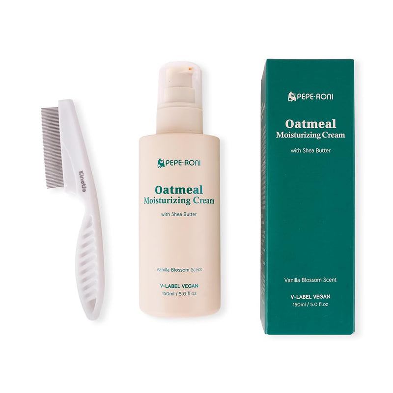 Kinette Pet Grooming Set – Oatmeal Moisturizing Cream (5.0 fl oz) & Fine-Tooth Comb for Dogs and Cats