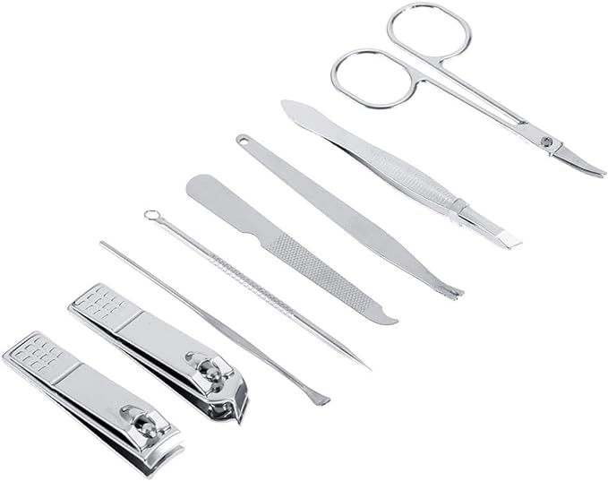 Nail clip set, etiquette set, grooming set, nail clippers, scissors, tweezers, grooming kit, convenient to carry, storage case included, stainless steel, 8-piece set, black - BeesActive Australia