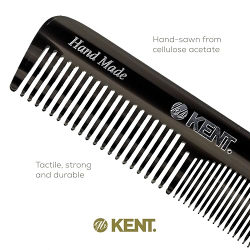 Kent OT Black Graphite Pocket Comb - Handmade Fine and Wide Tooth Hair Comb for Men, Women, and Kids - Travel, Beard, and Mustache Comb - Saw Cut and Hand Polished Made in England 2 Pack
