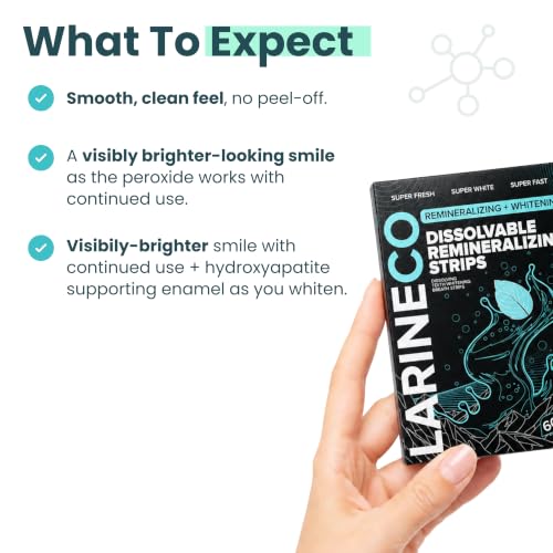 Larineco Dissolvable Whitening Strips - Dissolves Without Removal, Hydrogen Peroxide & Hydroxyapatite Remineralizing Support, Stay Put & Dissolve Cleanly, Smooth Mouthfeel, 60 Count, Mild Sweet, White