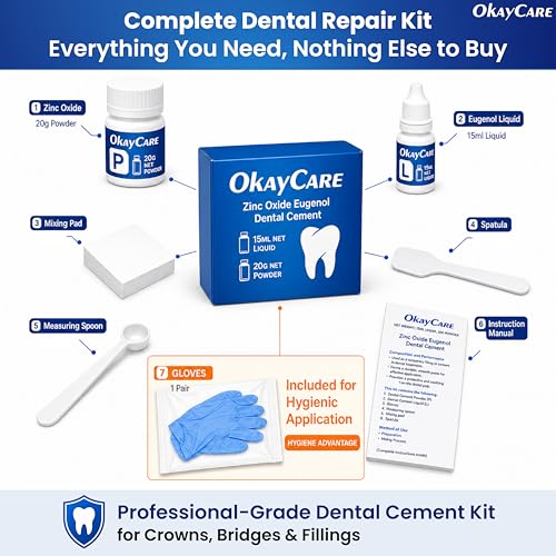 Zinc Oxide Eugenol Dental Cement Kit – Instant Tooth Repair, Cap, Crown & Bridge Filling | Ultra Strong & Pulp-Soothing Formula | Long Lasting - Easy Mix-and-Use Dental Adhesive for DIY, Home & Clinic