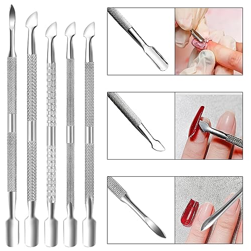 20 Pcs Cuticle Pusher Tools, Professional Dual Sided Stainless Steel Cuticle Trimmer & Remover for Toenails and Fingernails, Manicure Pedicure Tool for Gel Polish Removal