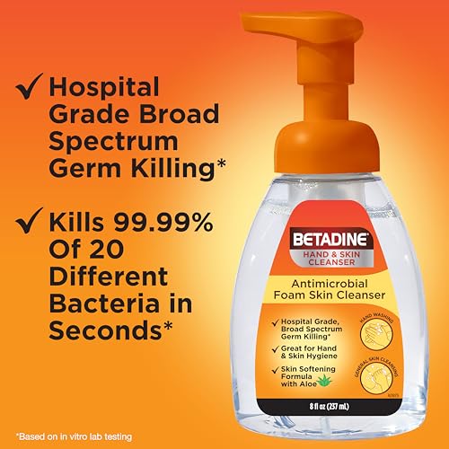 Betadine Antiseptic Cleansing Foam Pump, 8oz, Antibacterial Body Wash