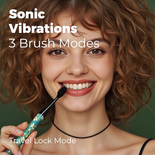MIPOW Brush GO SlimPro i4 Electric Toothbrush Rechargeable Smart Ultra Sonic 3 Modes, Travel Case & Ceramic Dock, 60Day Battery Soft Bristles 2 Heads IPX7 Waterproof, Color-Almonde Edition