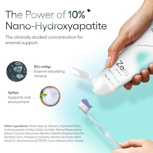 Something Nice Zero Toothpaste - 10% Nano Hydroxyapatite Toothpaste Fluoride Free, Remineralizing, Enamel Repair and Natural Whitening, Suitable for Sensitive Teeth, Adults & Kids Oral Care, Mint, 4oz