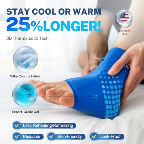 Ankle Ice Pack Wrap, Long-Lasting Cold Compression for Ankle Recovery 1 Pack L Blue