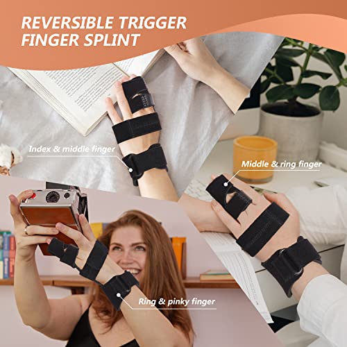 Trigger Finger Splint Finger Brace for 2 Fingers Reversible Finger Splints for Mallet Finger Broken Finger Arthritis Metacarpal Fracture Hand Brace with Finger Support Joints Immobilizer-L/XL L/XL