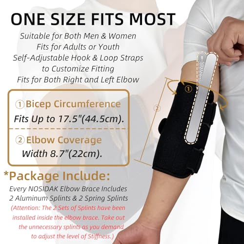 Elbow Brace for Cubital Tunnel Syndrome w/ 4 Removable Metal Splint Black-Right