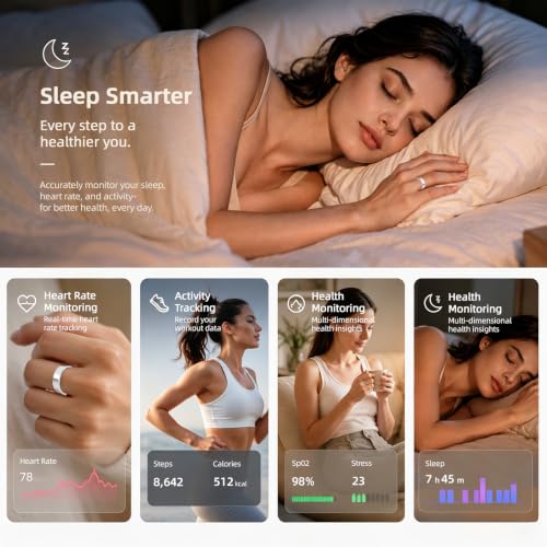 Smart Ring for Women & Men, Fitness Tracker Health Ring(Silver, 8) Silver #8