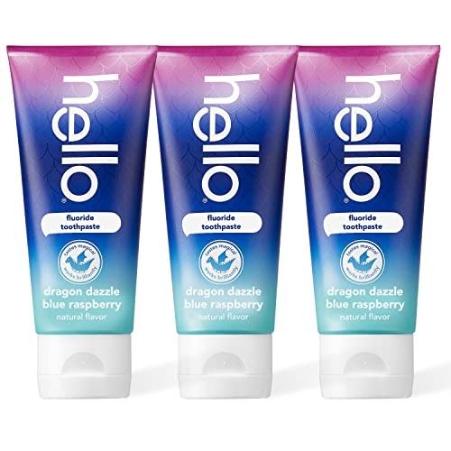hello Dragon Dazzle Blue Raspberry and Mermaid Orange Dreamsicle Kids Toothpaste with Fluoride, Ages 2+, Pack of 3, 4.2 OZ Tubes (6 Total)
