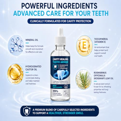 Cavity Healing Tooth Armor Liquid, Daily Tooth Surface Support Drops for Enamel Care, Sensitivity Comfort and Fresh Breath, At-Home Oral Care, 60 mL, 2 Pack