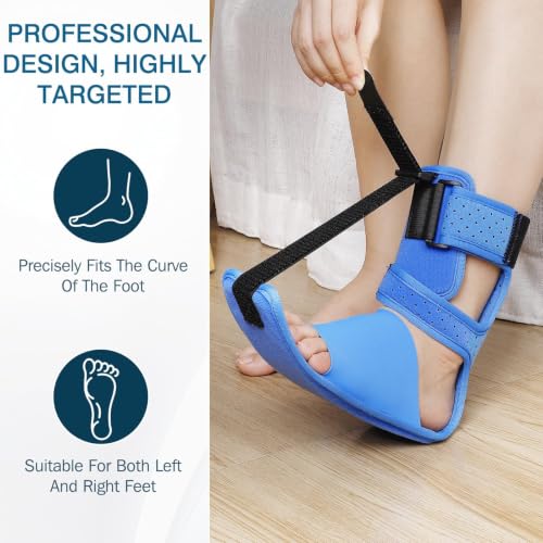 KTSAY Upgrade Plantar Fasciitis Night Splint & Relief Brace with Adjustable Straps - Support for Achilles Tendonitis, Heel Spur Pain, Day & Night Use (1, Blue)