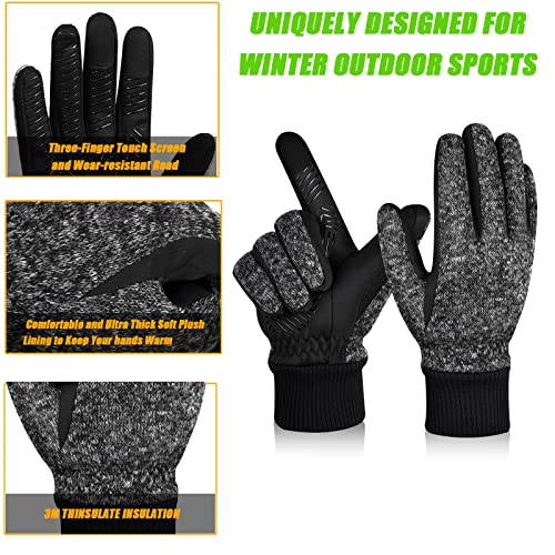 MOREOK Winter Gloves for Men/Women -10°F 3M Thinsulate Warm Touch Screen Snow Ski Bicycle Bike Gloves for Driving/Cycling/Running/Hiking deep gray Medium