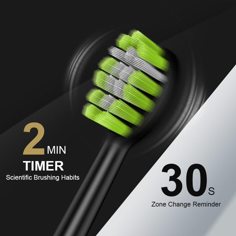 Sonic Electric Toothbrush for Adults & Kids, Rechargeable with 4 Modes, IPX7 Waterproof, 42000 VPM, Smart Timer, 5 Brush Heads Included – Ultra Powerful Deep Cleaning Oral Care (Black) Black