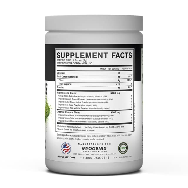 Myogenix MyoVite Super Greens Supplement Powder - Super Greens Powder for Men and Women, Daily Vitamin Supplement for Optimum Nutrition, Grown in USA - Organic Supplements, 30 Servings